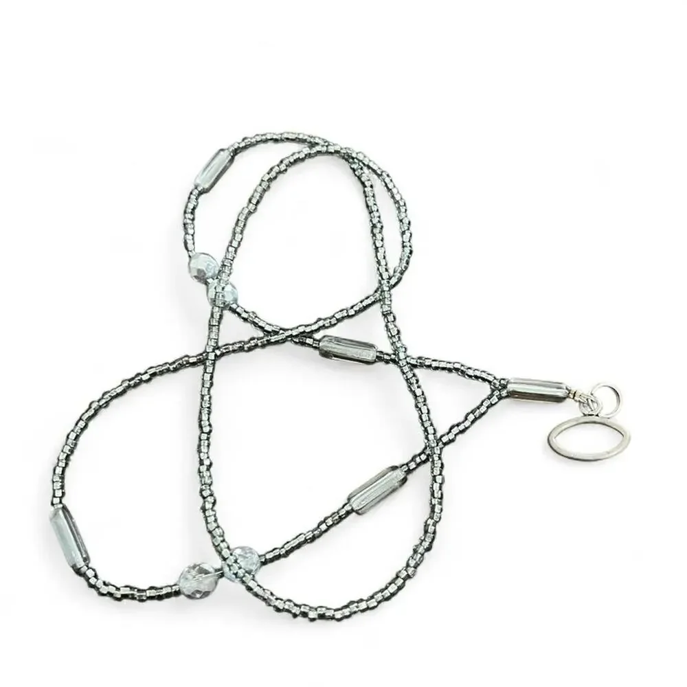 Grey beaded lanyard with silver